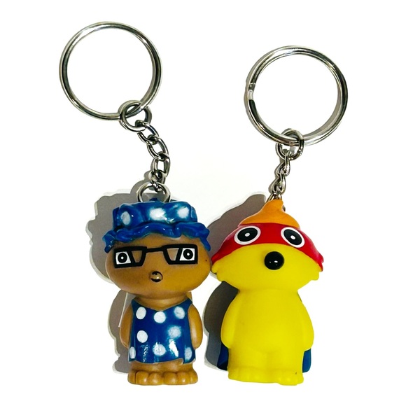 Vintage 1980s Star Awards Keychains Fox Wolf Grandma Blue Polka Dot Rainbow Toy - Picture 2 of 15